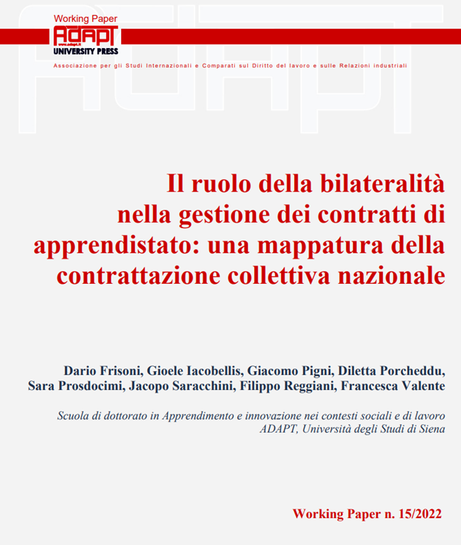 Il ruolo della bilateralità nella gestione dei contratti di apprendistato: una mappatura della contrattazione collettiva nazionale